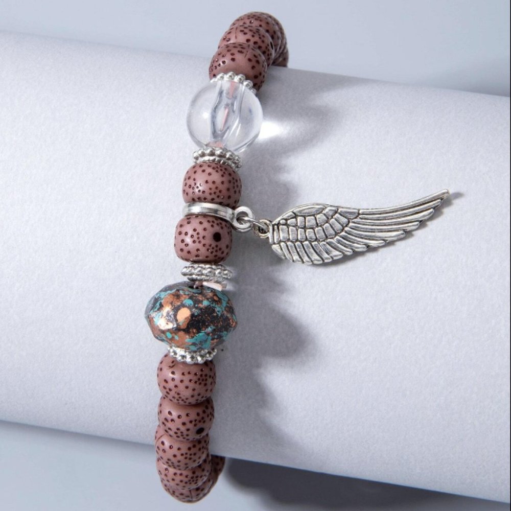 Boho Brown Beaded Dangle Wing Charm Bracelet NEW - Picture 4 of 9